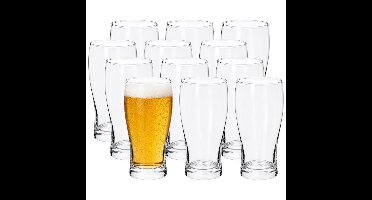 Excellent Houseware Bierglazen - 12x - 550 ml - half hoog model - glas - 15 cm - transparant