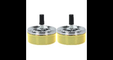 Excellent Houseware Draai asbak - Set van 2x stuks - druk asbak - rond metaal - 10 cm - geel