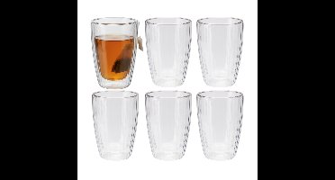 Excellent Houseware dubbelwandige Koffieglazen - 6x - theeglazen - 350 ml - D9 x H12 cm