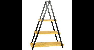 Excellent Houseware Etagere - 3 Lagen - bruin / zwart - bamboe en metaal - 53 cm - serveerstandaard