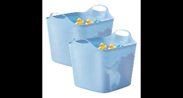 Excellent houseware Flexibele kuip / emmer - 2x - blauw - 25 l - kunststof - 40 x 35 cm