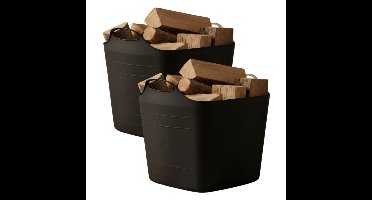 Excellent houseware Flexibele kuip / emmer - 2x - zwart - 25 l - kunststof - 40 x 35 cm