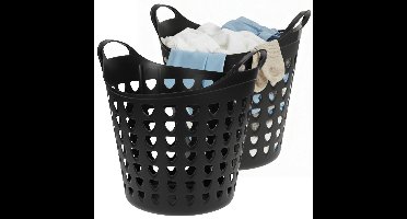 Excellent Houseware Flexibele wasmand - 2x - zwart - 26 liter - kunststof - 40 x 41 cm