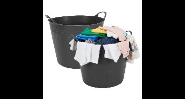 Excellent houseware flexibele wasmand - 2x - zwart - 27 liter - kunststof - 42 x 40 x 35 cm