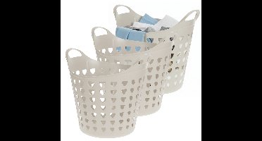 Excellent Houseware Flexibele wasmand - 3x - beige - 26 liter - kunststof - 40 x 41 cm