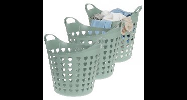 Excellent Houseware Flexibele wasmand - 3x - groen - 26 liter - kunststof - 40 x 41 cm
