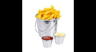 Excellent Houseware Frietbak/patatjes serveeremmer set - 3-delig - RVS - 11 x 11 cm - zilver