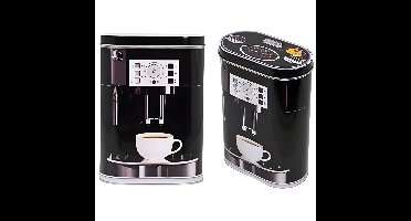 Excellent Houseware Koffie bewaarblik / bus - 2x - zwart - koffiemachine print - 14 x 7 x 19 cm