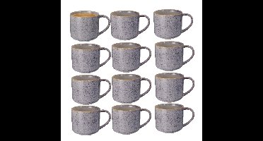 Excellent Houseware Koffiemok/theemok Rustic - set van 12x - blauw - 330 ml - mokken - keramiek