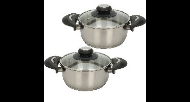 Excellent Houseware Kookpannen set - 2x - glazen deksel - RVS - 2.7/3.5 liter