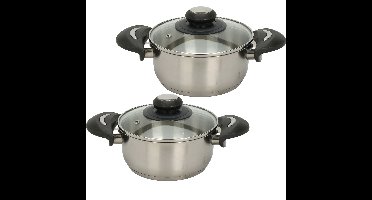 Excellent Houseware Kookpannen set - 2x - glazen deksel - RVS - 3.5/5.4 liter