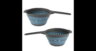 Excellent Houseware opvouwbaar vergiet - 2x - zwart/blauw - 37 x 19 cm - keuken