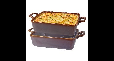 Excellent Houseware ovenschaal - 2x - grijs - rechthoek - Spaans aardewerk - 29 x 18 x 6 cm - 2 lite