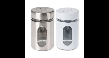 Excellent Houseware Peper- en Zoutstrooier set - glas - wit en zilver - 94 ml