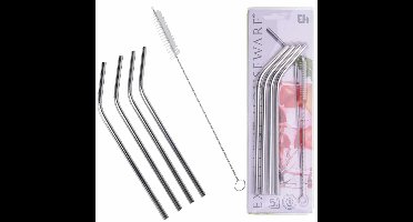 Excellent Houseware RVS drinkrietjes - cocktailrietjes - 16x stuks - met reinigingsborstel