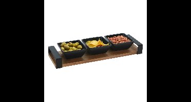 Excellent Houseware serveerplank - acacia hout - 3 schaaltjes - 32 x 10 cm - aardewerk