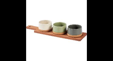 Excellent Houseware Serveerplank bamboe - met 3x luxe schaaltjes - 40 x 10 cm - tapas en saus schaal