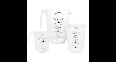 Excellent Houseware - Set 3x maatbekers - kunststof - transparant - maten 250 / 500 / 1000 ml