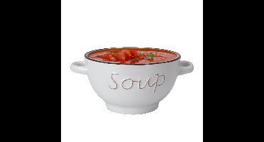 Excellent Houseware soepkom gres - wit - porselein - D14 cm - serveer/snackschaaltje