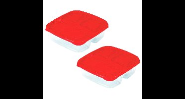 Excellent Houseware Vershoudbakje - 2x - 3-vaks - 1,2L - meal prep - herbruikbaar - rood