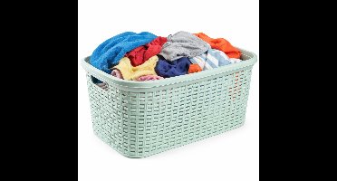 Excellent Houseware Wasmand - 35 liter - rotan - lichtgroen - kunststof - 53 x 36 x 26 cm