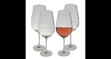 Excellent Houseware Witte wijnglazen - 4x stuks - kristal - streep dessin - 520 ml