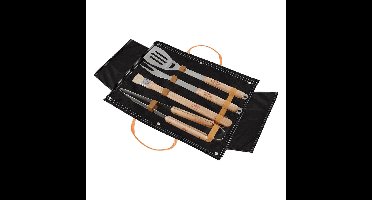 Fancy Flames Denim BBQ gereeschapset - RVS/hout - zeer compleet - BBQ accessoires