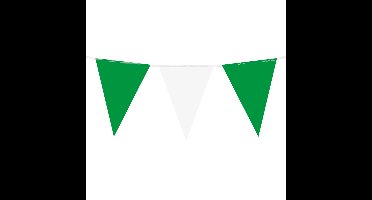 Feest/verjaardag Vlaggenlijn - wit/groen - 10 m - 15 vlaggetjes - binnen/buiten - kunststof