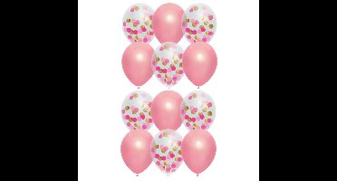 Feestversiering roze-mix thema ballonnen 12x stuks 30 cm