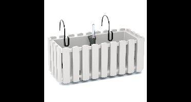 Fence-look plantenbak/bloembak - kunststof - 38 x 18 x 16 cm - wit - hangend