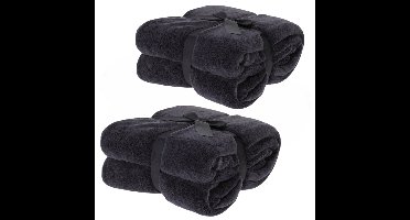 Fleece dekens/plaids - 2x - antraciet grijs - 180 x 230 cm