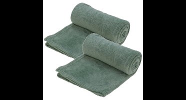 Fleece dekens/plaids - 2x - olijfgroen - 125 x 150 cm