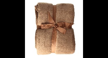 Fleece dekentje - bruin - 180 x 230 cm - polyester - deken - plaid - bankdeken