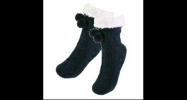 Fleece huissokken/slofsokken - dames - blauw - warme voering - comfortabel - gebereid