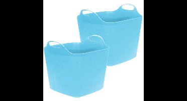 Flexibele emmer - 2x - blauw - 25 liter - kunststof - vierkant - 35 x 38 cm
