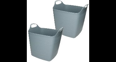 Flexibele kuip - 2x stuks - blauw - 25 liter - kunststof - emmer - wasmand