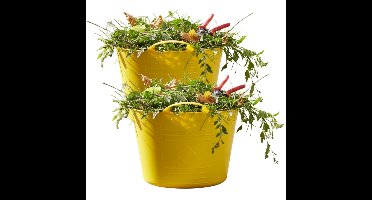 Flexibele kuip / emmer - 2x - geel - 15 liter - kunststof - 35 x 28 cm - met handvatten