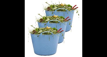 Flexibele kuip / emmer - 3x - blauw - 15 liter - kunststof - 35 x 28 cm - met handvatten