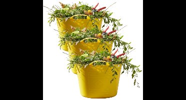 Flexibele kuip / emmer - 3x - geel - 15 liter - kunststof - 35 x 28 cm - met handvatten