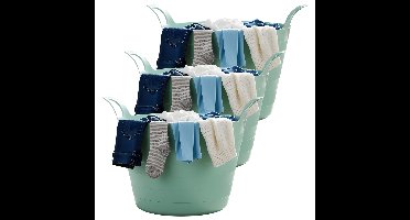 Flexibele wasmand - 3x - mintgroen - 30 liter - kunststof - 54 x 37 cm - met handvatten