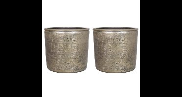 Floran Bloempot - 2x - industrieel - goud - keramiek met coating - 27 cm