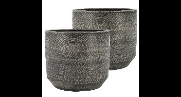 Floran Bloempot/plantenpot Loule - 2x - grijs - relief - 19 x 17 cm