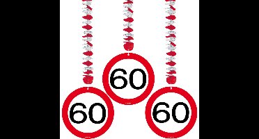 Folat 60 jaar verjaardag versiering - 15x stuks - rotorspiralen - verkeersbord thema