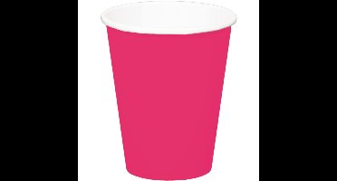 Folat Feest drinkbekers - 8x stuks - fuchsia roze - papier - 350 ml - verjaardag/party
