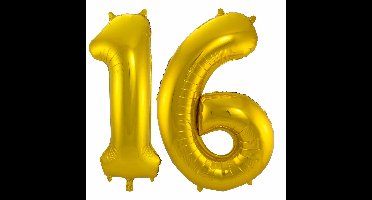 Folat Folie ballonnen - 16 jaar cijfer - goud - 86 cm - leeftijd feestartikelen - versiering