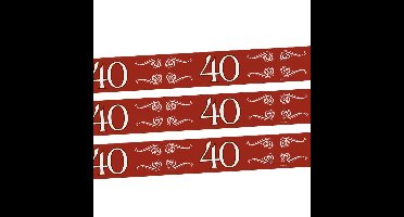 Folat Verjaardag/jubileum markeerlint - 3x - 40 jaar - 15 meter - rood - afzetlint