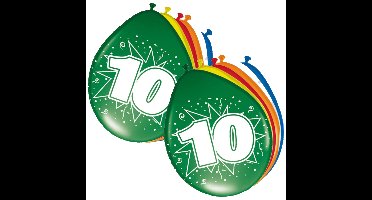 Folat Verjaardag Leeftijd Ballonnen 10 Jaar - 16x Stuks - Multi - 30 cm - Feestartikelen/versieringe