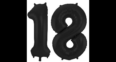 Folat Verjaardag Leeftijd folieballon - 18 jaar - zwart - 86 cm - cijferballon groot