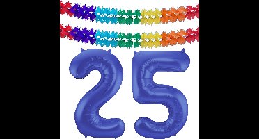 Folat Verjaardag Leeftijd folieballon - 25 jaar - blauw - 86 cm - incl 2x slingers