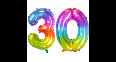 Folat Verjaardag Leeftijd folieballon - 30 jaar - multi kleuren - 86 cm - cijferballon groot